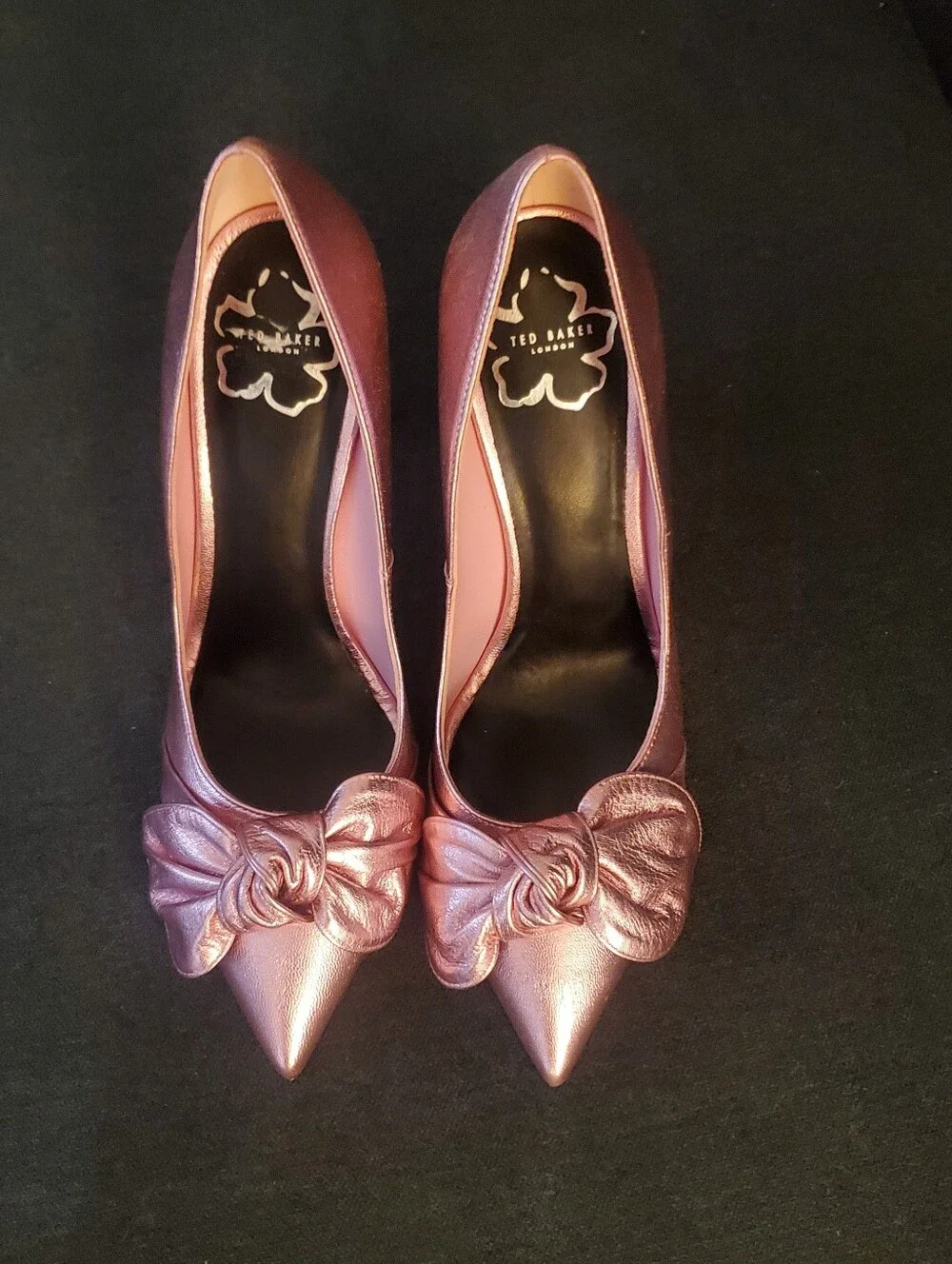 Ted Baker RYAL Metallic Pink Pointed-Toe Bow Stiletto Pumps - Women SZ 9.5